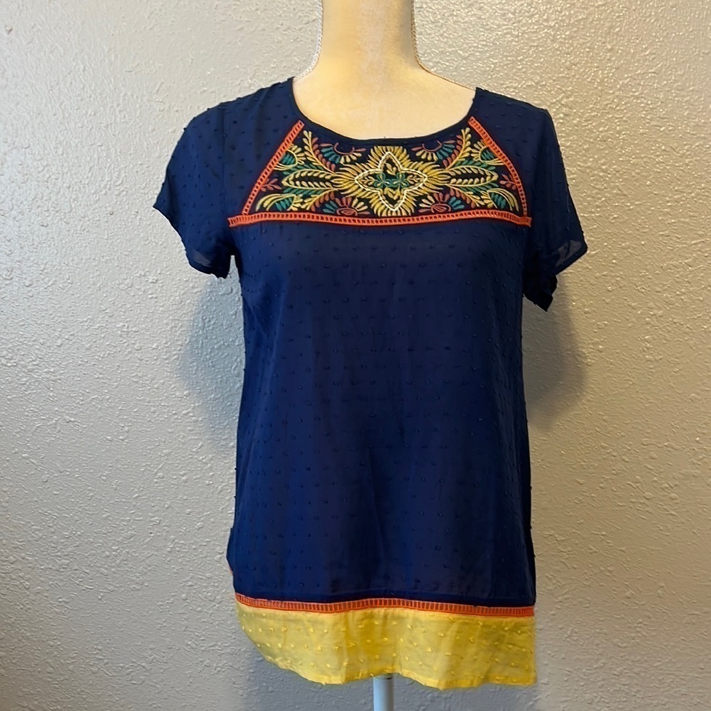 Thml Blue Embroidered Boho Top Size S‎